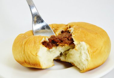 mantar soslu Vejetaryen Barbekü domuz eti çatal çörek dolu