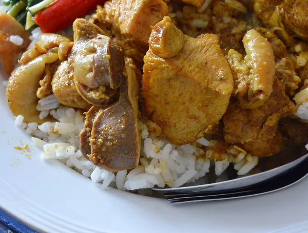 Pedas rebus kari ayam pada beras — Stok Foto