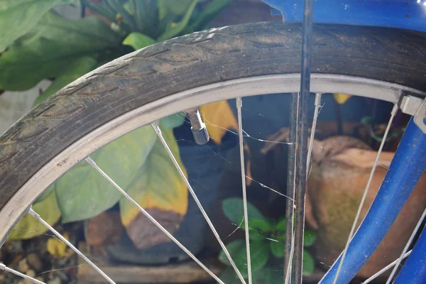 Старое велосипедное колесо в парке — стоковое фото