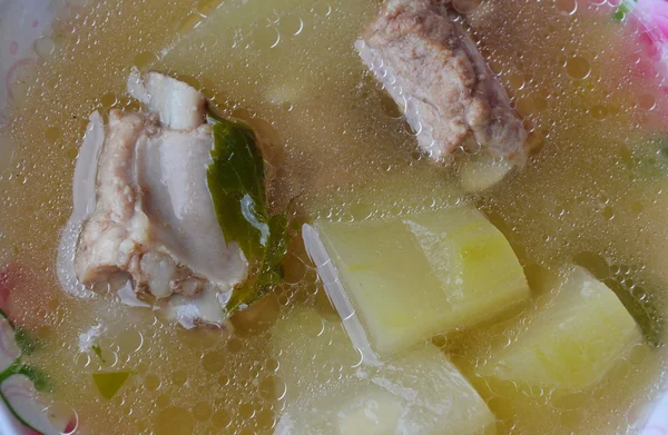 Winter melon boiled with pork bone in clear soup — Stock Photo, Image