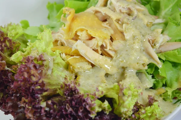 Condimento per insalata di pollo salsa aspra sul piatto — Foto Stock