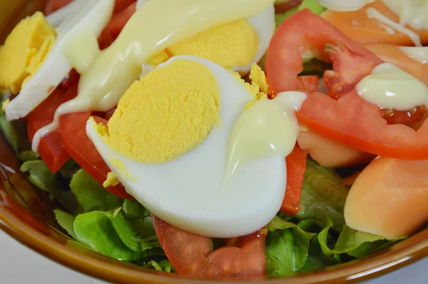 Vinaigrette aux œufs durs et poulet sauce mayonnaise dans un bol — Photo