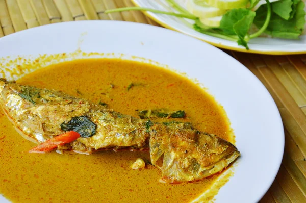 Mackerel in red curry on dish — Stock Photo, Image