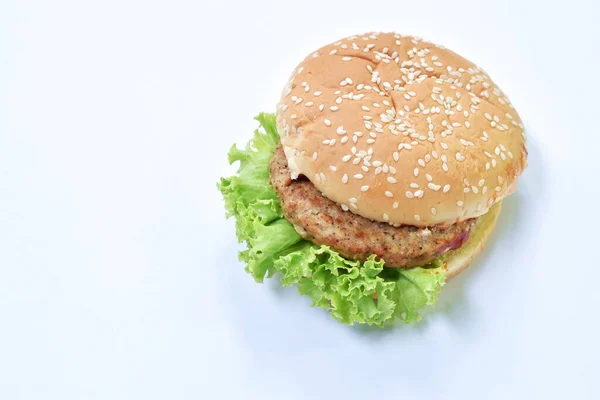 Hamburguesa Queso Cerdo Parrilla Picante Con Salsa Barbacoa Lechuga Sobre —  Fotos de Stock