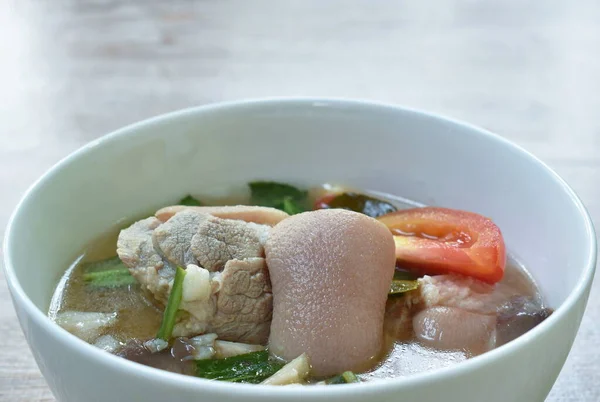 Boiled Spicy Pork Leg Tom Yum Soup Bowl — Stock Photo, Image