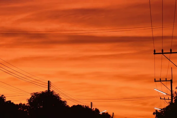 Poste Lámpara Fluorescente Eléctrica Calle Cielo Crepuscular — Foto de Stock