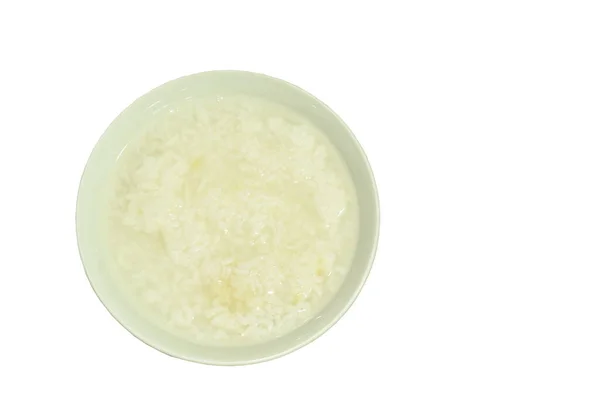 Arroz Cozido Tigela Fundo Branco — Fotografia de Stock