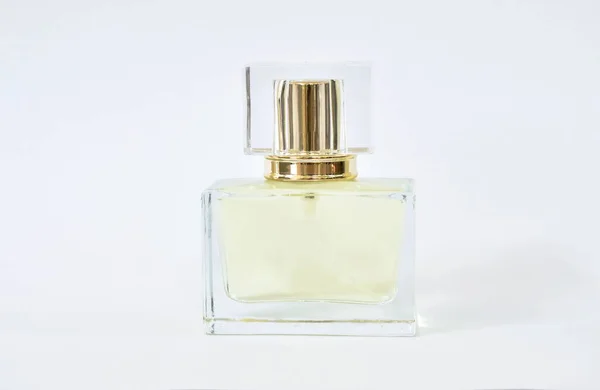 Parfum Eau Toilette Flacon Carré Verre Isolé Sur Fond Blanc — Photo