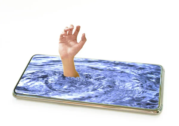 Hand Drown Water Mobile Phone White Background — Photo
