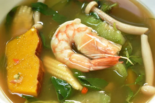 Sopa Picante Tailandesa Camarones Hervida Mezcla Vegetal Tazón —  Fotos de Stock