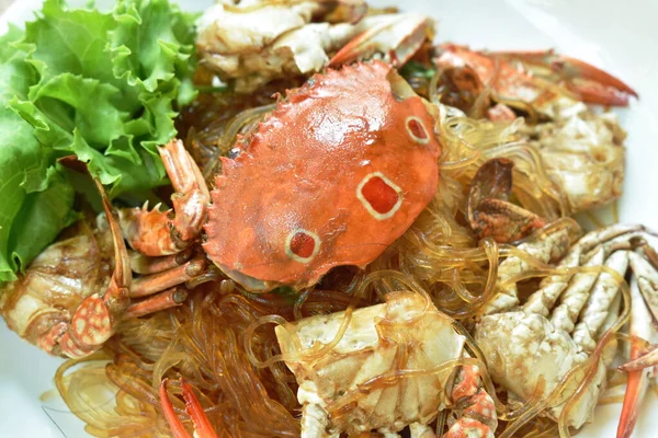 Baked Flower Crab Glass Noodles Slice Celery Plate — Stock Photo, Image