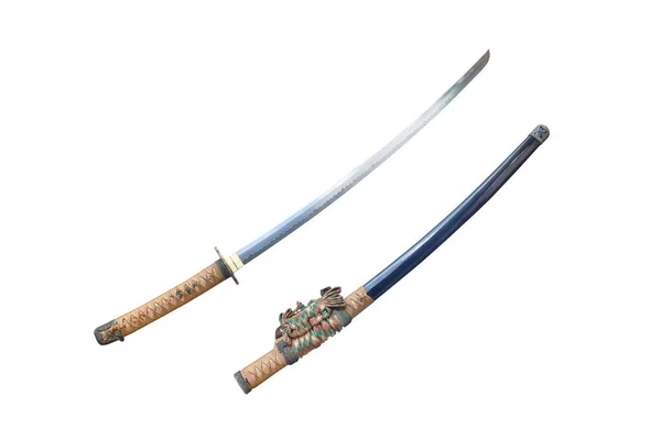 Lâmina Espada Samurai Japonês Katana Fundo Branco — Fotografia de Stock