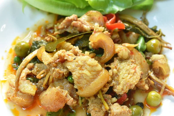 Stir Fried Spicy Wild Boar Finger Root Red Curry Plate — Stock Photo, Image