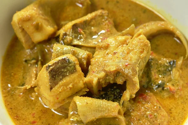 Kryddig Kryddig Stingrocka Fisk Kokosmjölk Curry Skål — Stockfoto