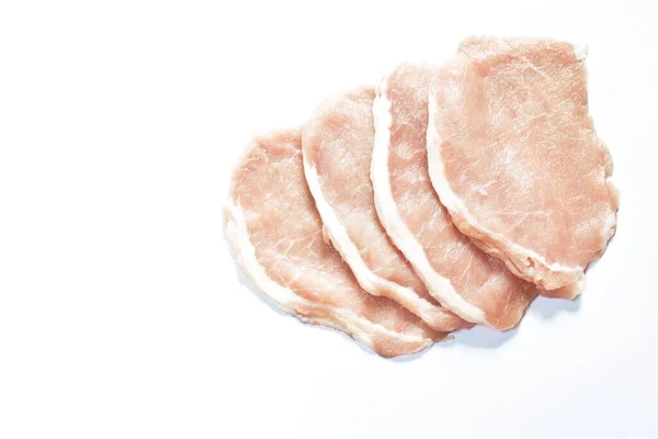 Rohes Schweinefilet Scheiben Als Zutat Auf Weißem Hintergrund — Stockfoto