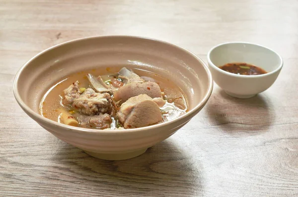 Hot Spicy Pork Bone Tamarind Thai Herbs Soup Bowl Dipping — Stock Photo, Image