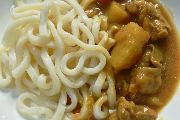 Χοιρινό Ιαπωνικό Ρύζι Noodles Σάλτσα Χοιρινό Και Πατάτα Ιαπωνικό Κάρυ — Φωτογραφία Αρχείου