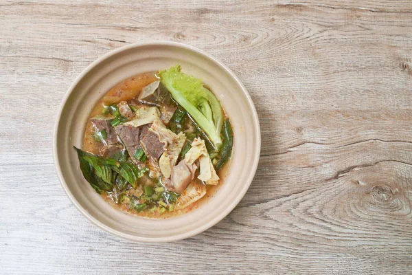 Hot Spicy Beef Meat Organ Tamarind Thai Herbs Soup Bowl — Stock Photo, Image