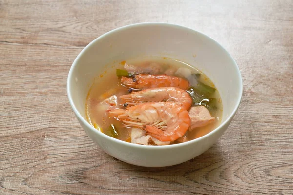 Gekookte Riviergarnalen Met Kruid Thaise Pittige Soep Tom Yum Kung — Stockfoto