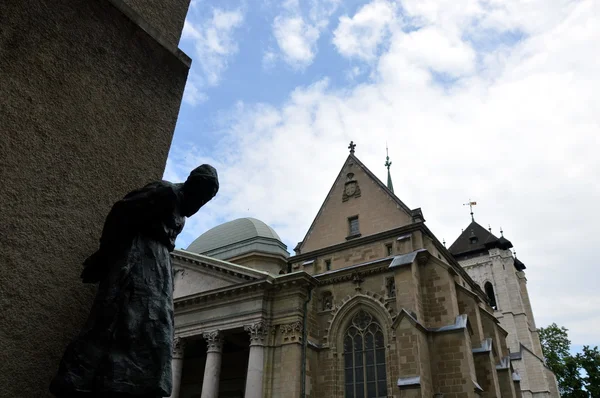 Statue of Jeremie par Rodo at St Pierre Cathedral in Geneva Stock Picture