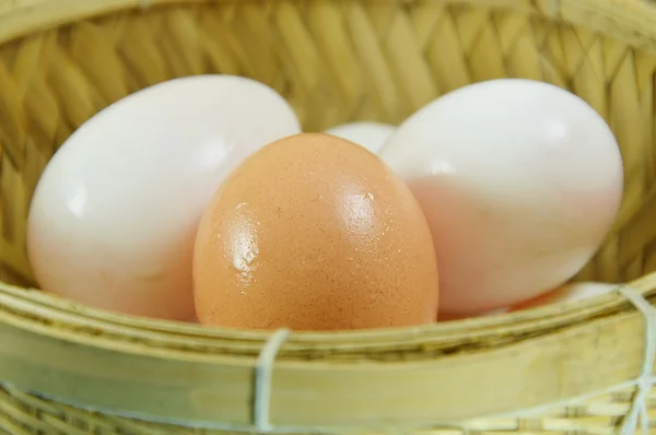 Eier im Weidenkorb — Stockfoto