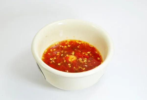 Salsa di pesce peperoncino rosso in tazza — Foto Stock