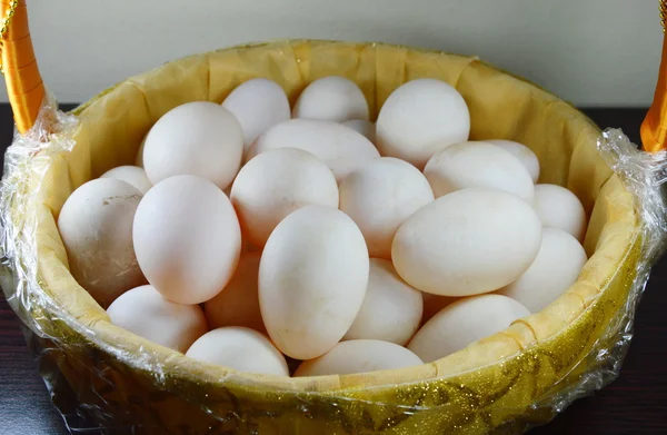Kacsa tojást a kosárba — Stock Fotó