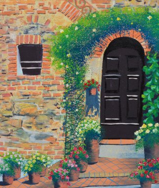 Tuval üzerine yağlıboya ahşap kapı kemer