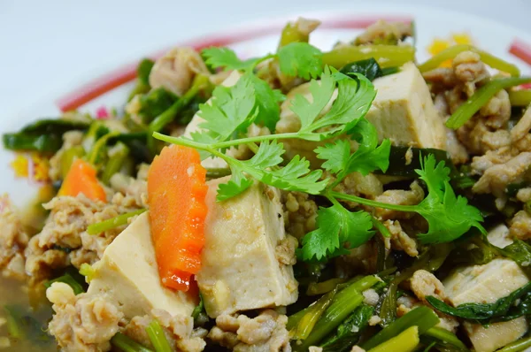 Fried tofu with minced pork — Stock Photo, Image