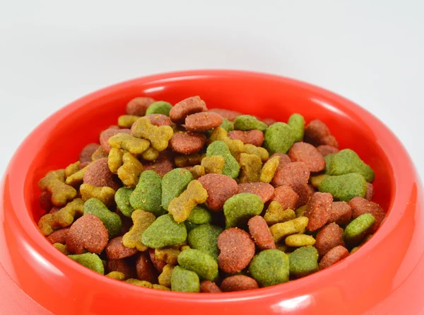 Comida para perros en tazón rojo — Foto de Stock