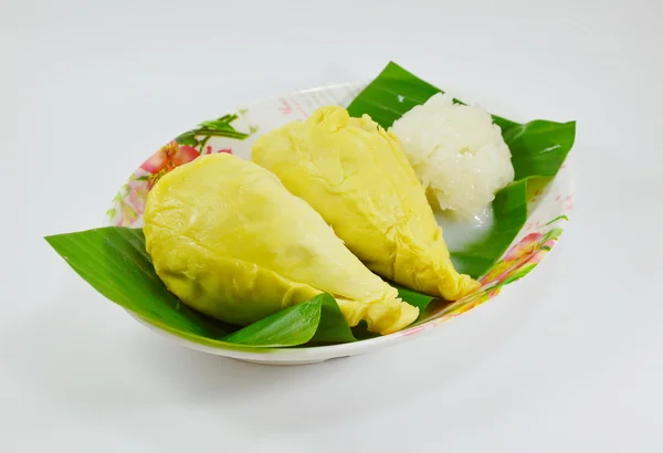 Durian en kleefrijst dressing kokosmelk — Stockfoto