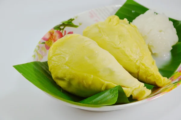 Durian and sticky rice dressing coconut milk — Stock Photo, Image