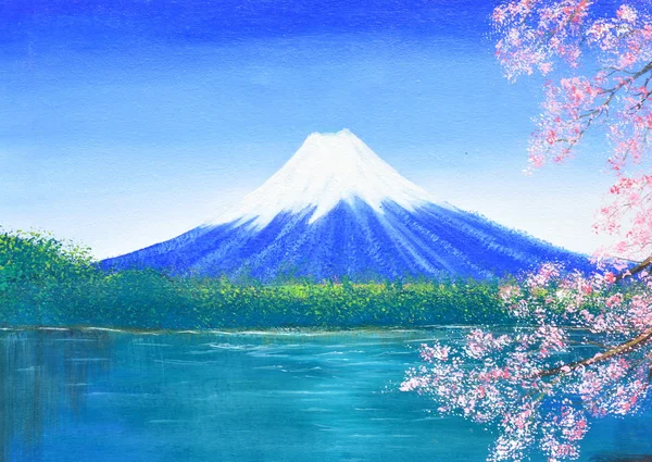 Fuji pictură în ulei de munte pe pânză — Fotografie, imagine de stoc