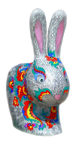 Пасхальный Кролик Кролик Белом Изолированном Фоне Пасхальный Подарок Традиционные Разноцветные — стоковое фото