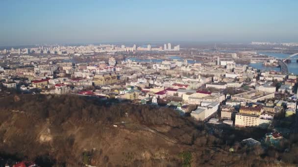 Vista Aérea Kiev Paisajes Las Colinas Dniepr Barrios Residenciales Distritos — Vídeos de Stock