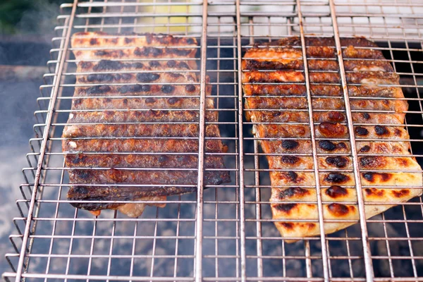 Grilled salmon ready, back side with crispy crust — Stock Photo, Image