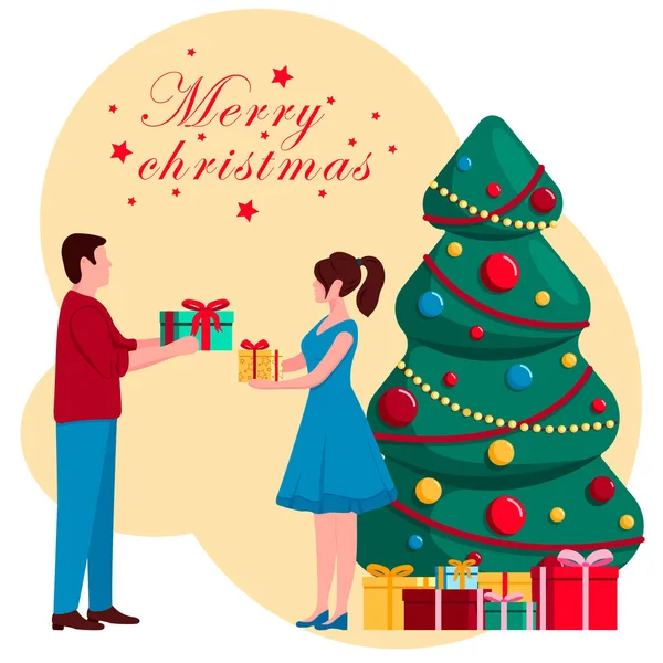 Evli bir çift olarak erkek ve kadın Noel ağacını birlikte süslerler.