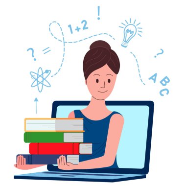  Çevrimiçi eğitim, uzak eğitim. Kitaplı öğretmen