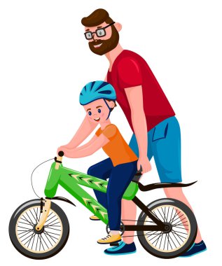  Baba oğluna bisiklet sürmeyi öğretiyor.