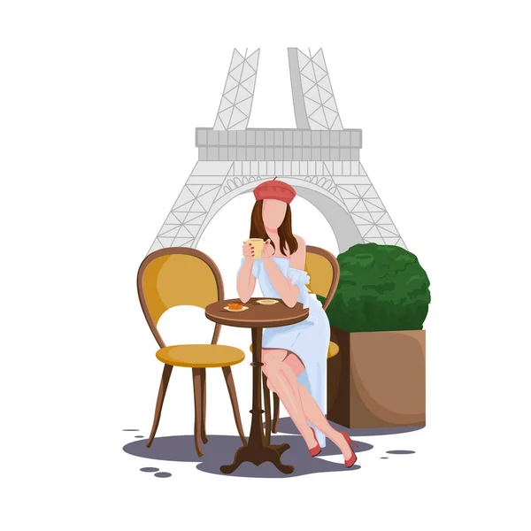 Paris 'te bir kafede esmer bir kız.