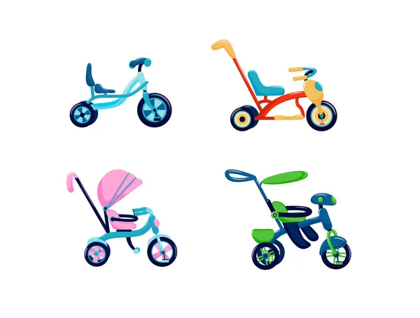 Набор велосипедов и трехколесных велосипедов для детей — стоковый вектор