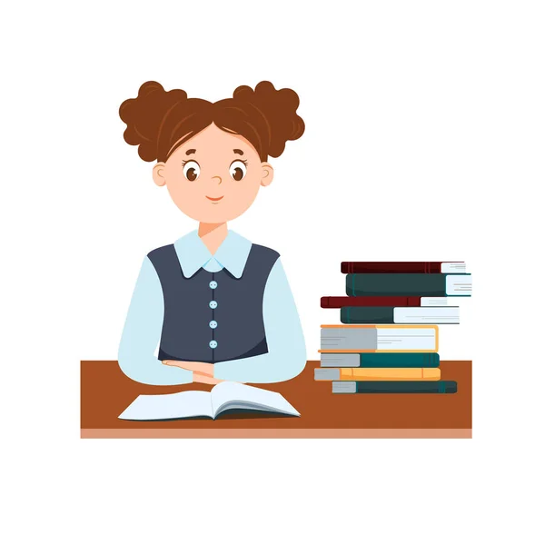 Cute schoolgirl sitting at her desk — Archivo Imágenes Vectoriales