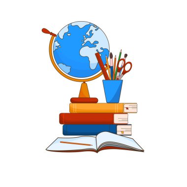 Okul ekipmanları, okula dönün.