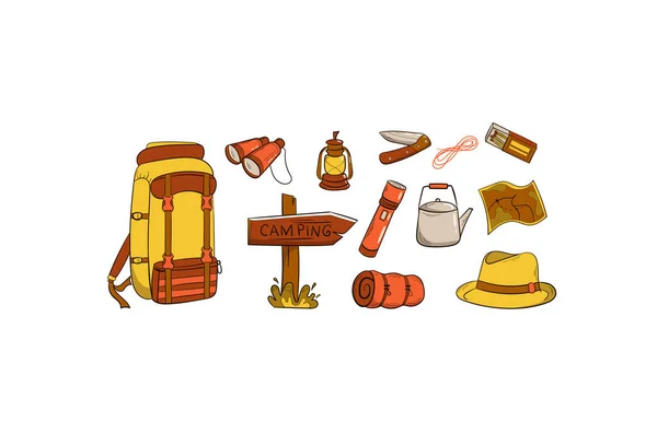 A set of items for camping and travel. — Stock Vector