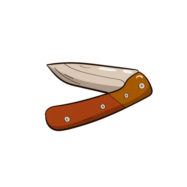 Cuchillo Plegable Color Estilo Doodle Icono Aislado Sobre Fondo Blanco — Archivo Imágenes Vectoriales