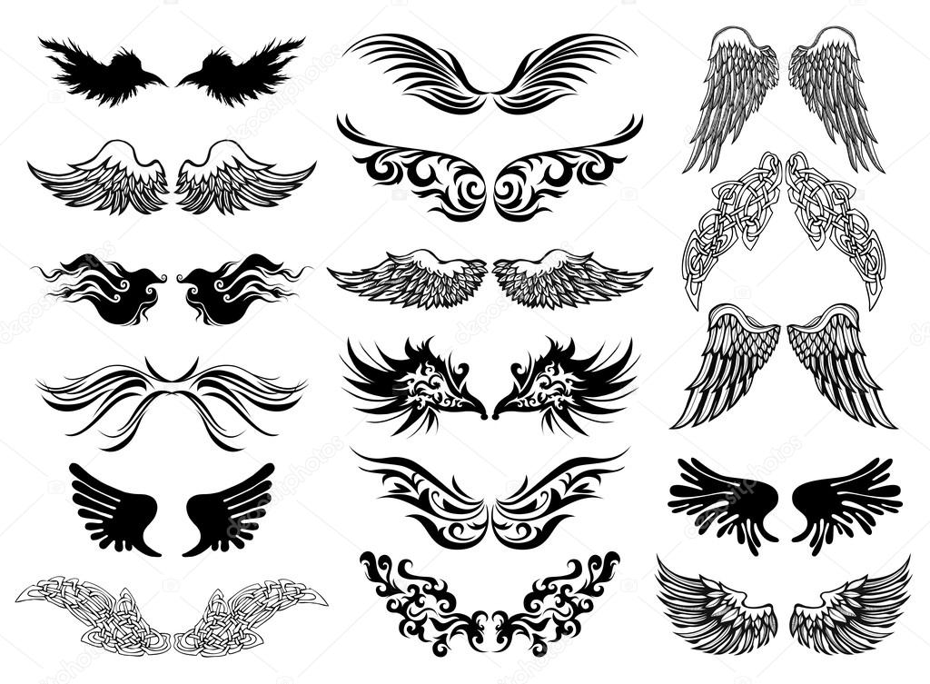 Wings tattoo vector set