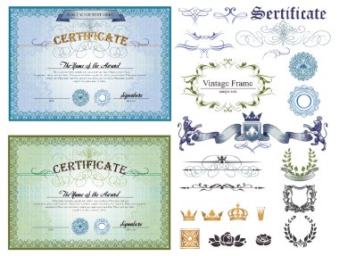 Blue and green horizontal certificates clipart