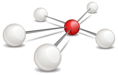 Red sphere connects white ones clipart
