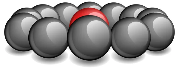 Röda bollen omges av svart — Stock vektor