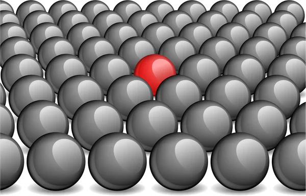 Balle rouge dans les balles noires — Image vectorielle
